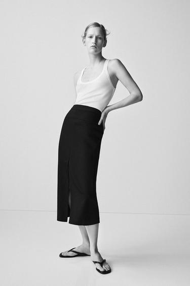 MIDI SKIRT WITH SLIT - Black by Zara