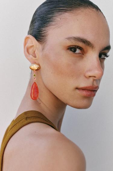 BUTTON STONE EARRINGS - Golden by Zara - Image 0