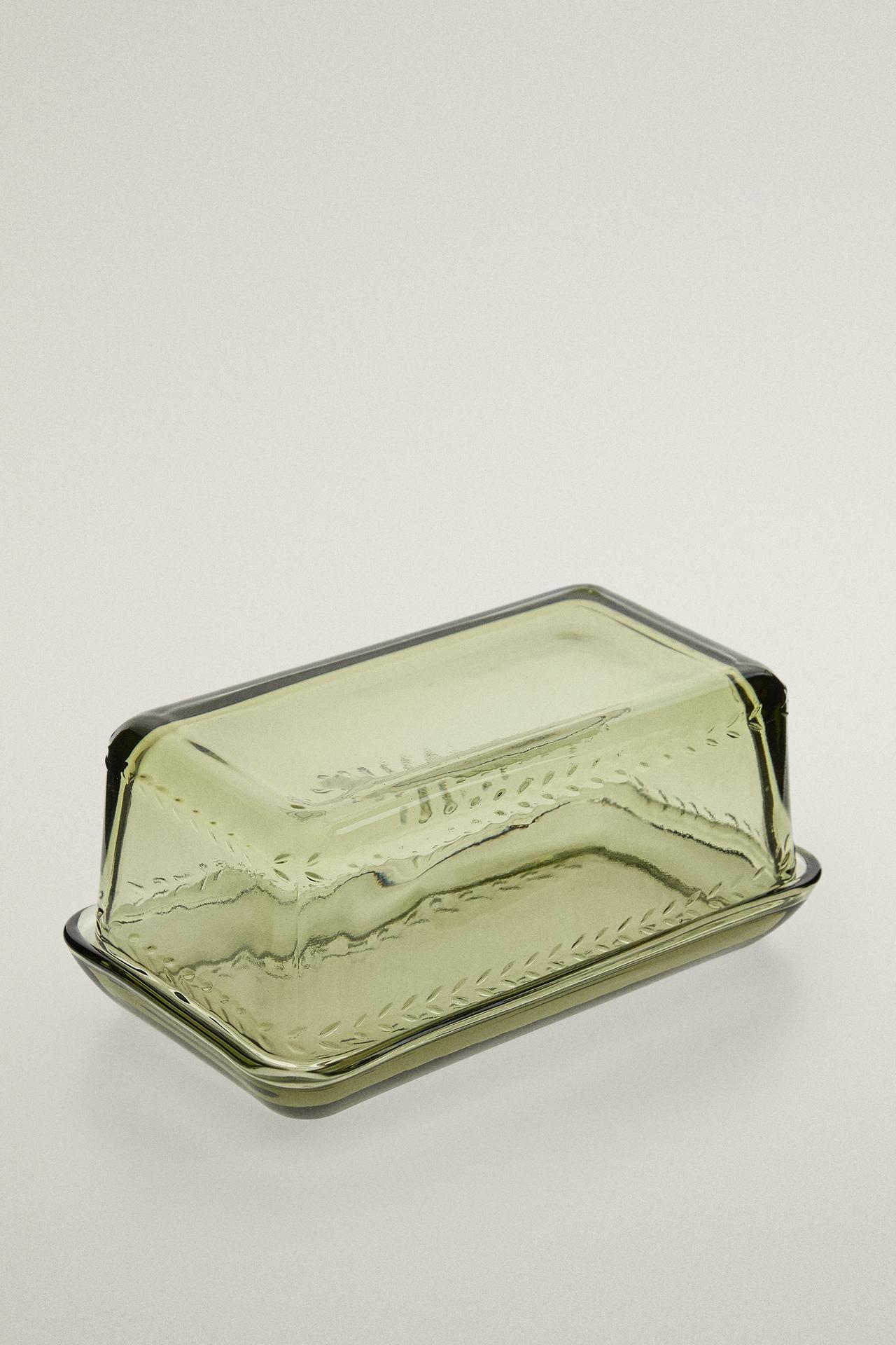 CHRISTMAS GLASS BUTTER DISH — Green