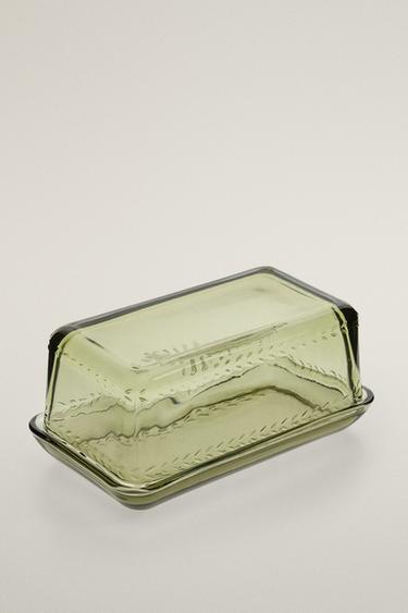 CHRISTMAS GLASS BUTTER DISH — Green 2