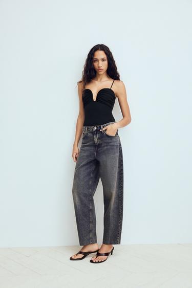 Zara SWEETHEART NECKLINE STRAPPY BODYSUIT - Black