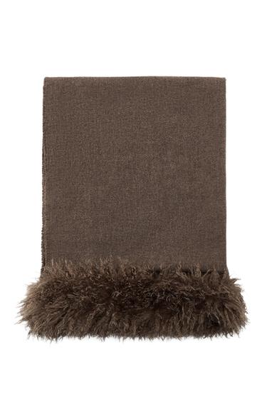 Zara WOOL SCARF WITH FAUX FUR EFFECT - Brown / Taupe