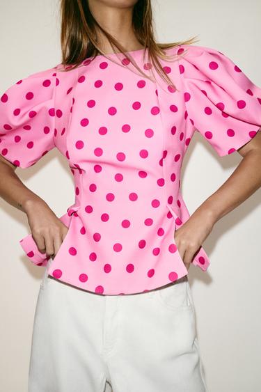 TOP À POIS ET MANCHES BOUFFANTES - Roses de Zara - Image 2