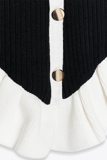 CONTRAST RUFFLE CARDIGAN - Black / White by Zara - Image 6