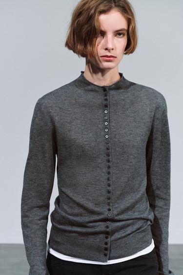 FINE-KNIT WOOL JACKET — Gray marl 1