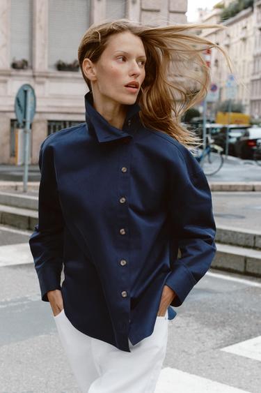 HIGH-NECK SHIRT - Blue by Zara