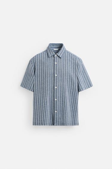 CAMISA JACQUARD RAYAS - Azul claro de Zara