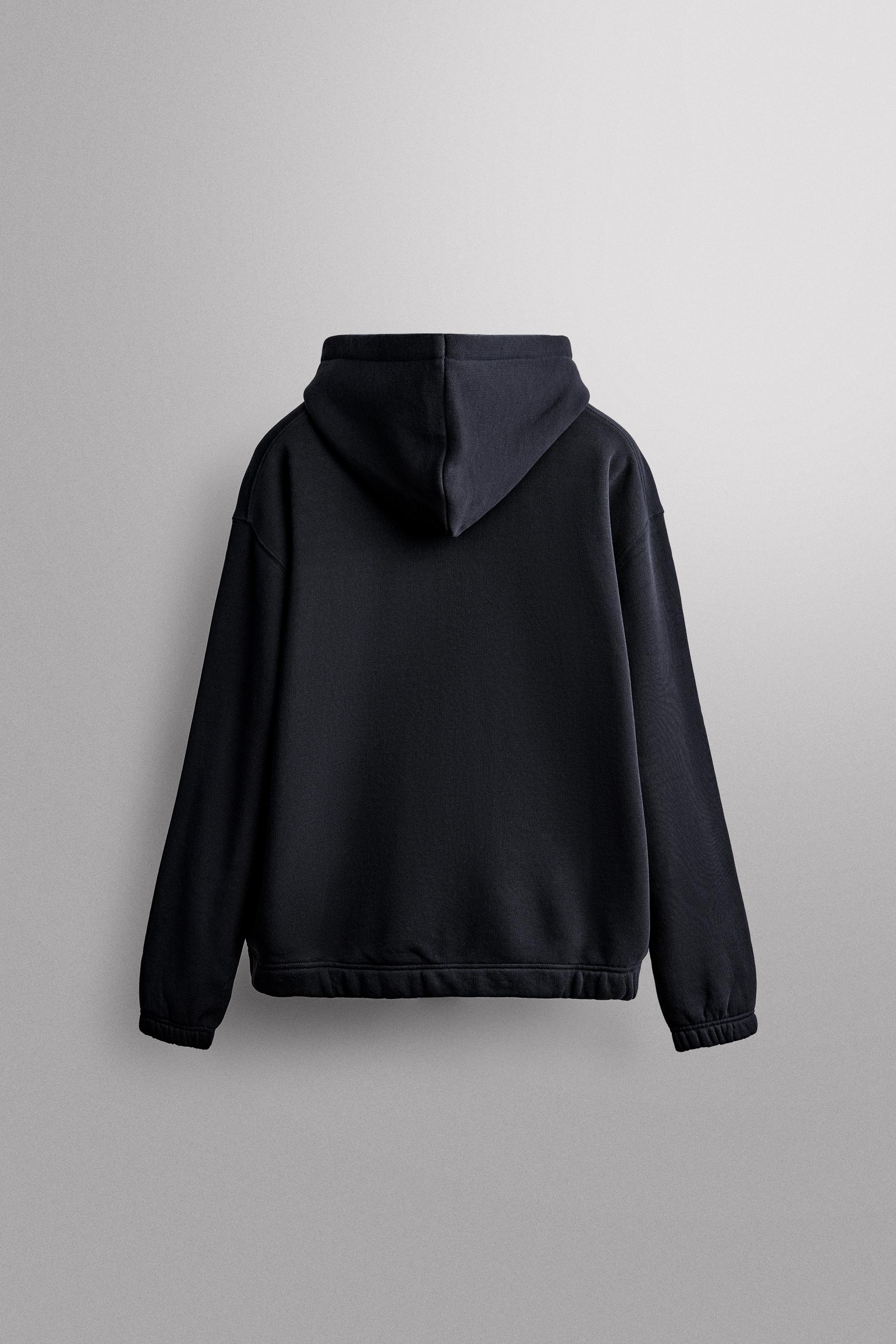 COTTON ZIP-UP HOODIE — Navy blue