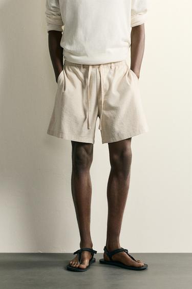 BERMUDA RELAXED FIT ALGODÓN - LINO - Beige claro de Zara