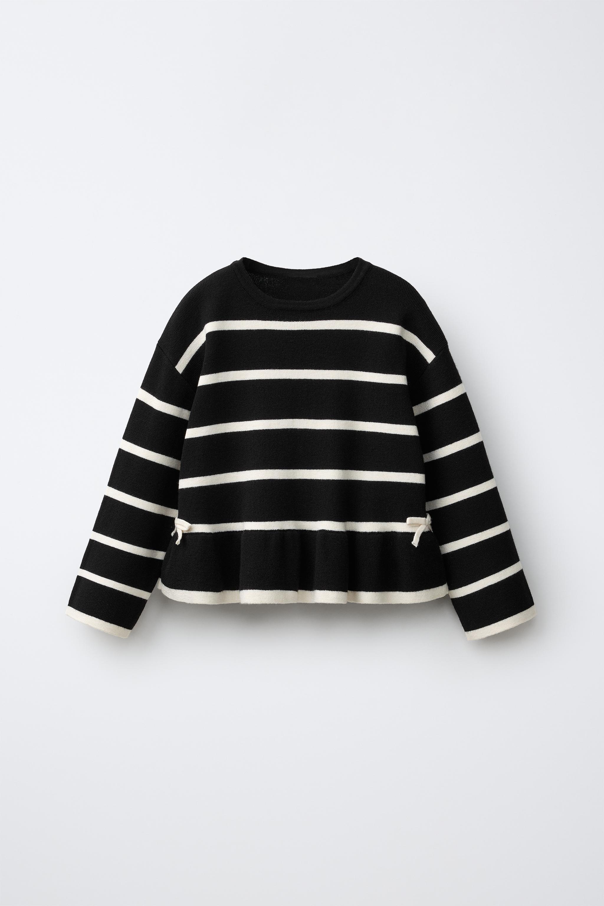 STRIPED KNIT JUMPER WITH BOWS — Black