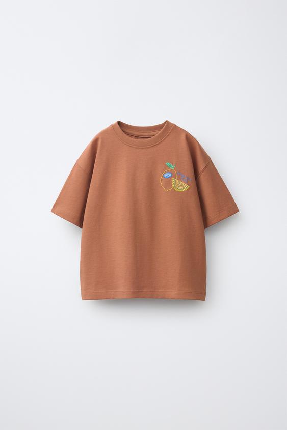 CAMISETA BORDADO PRAIA - Marrom-claro da Zara - Imagem 0