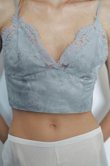 JACQUARD LACE CROP TOP - Grey / Blue by Zara
