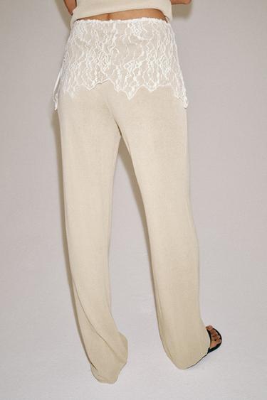 PANTALON CÔTELÉ DENTELLE - Rose craie de Zara - Image 2