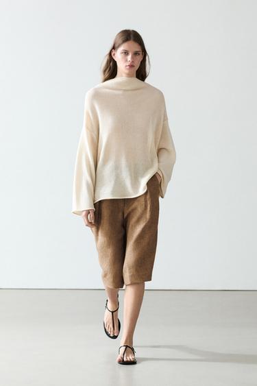 Zara Melange linen suit Bermuda shorts - taupe brown - Image 0