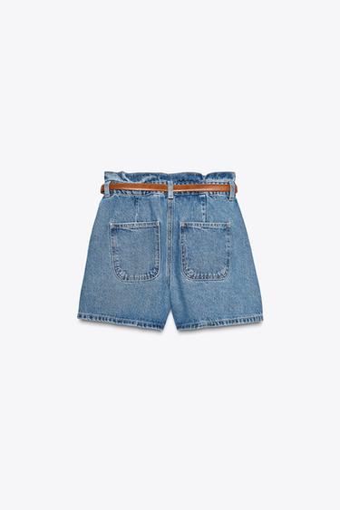 Z1975 DENIM PAPERBAG BERMUDA SHORTS WITH BELT - Mid-blue by Zara - Image 6