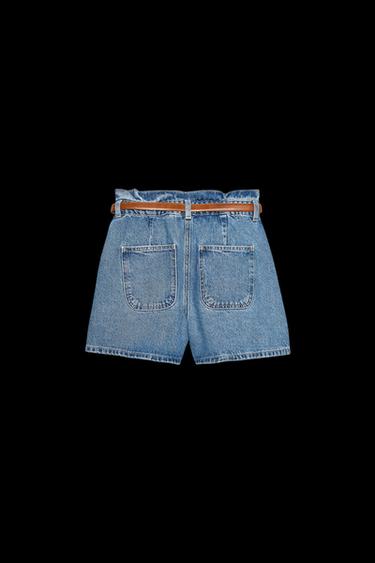 Z1975 DENIM PAPERBAG BERMUDA SHORTS WITH BELT - Mid-blue by Zara