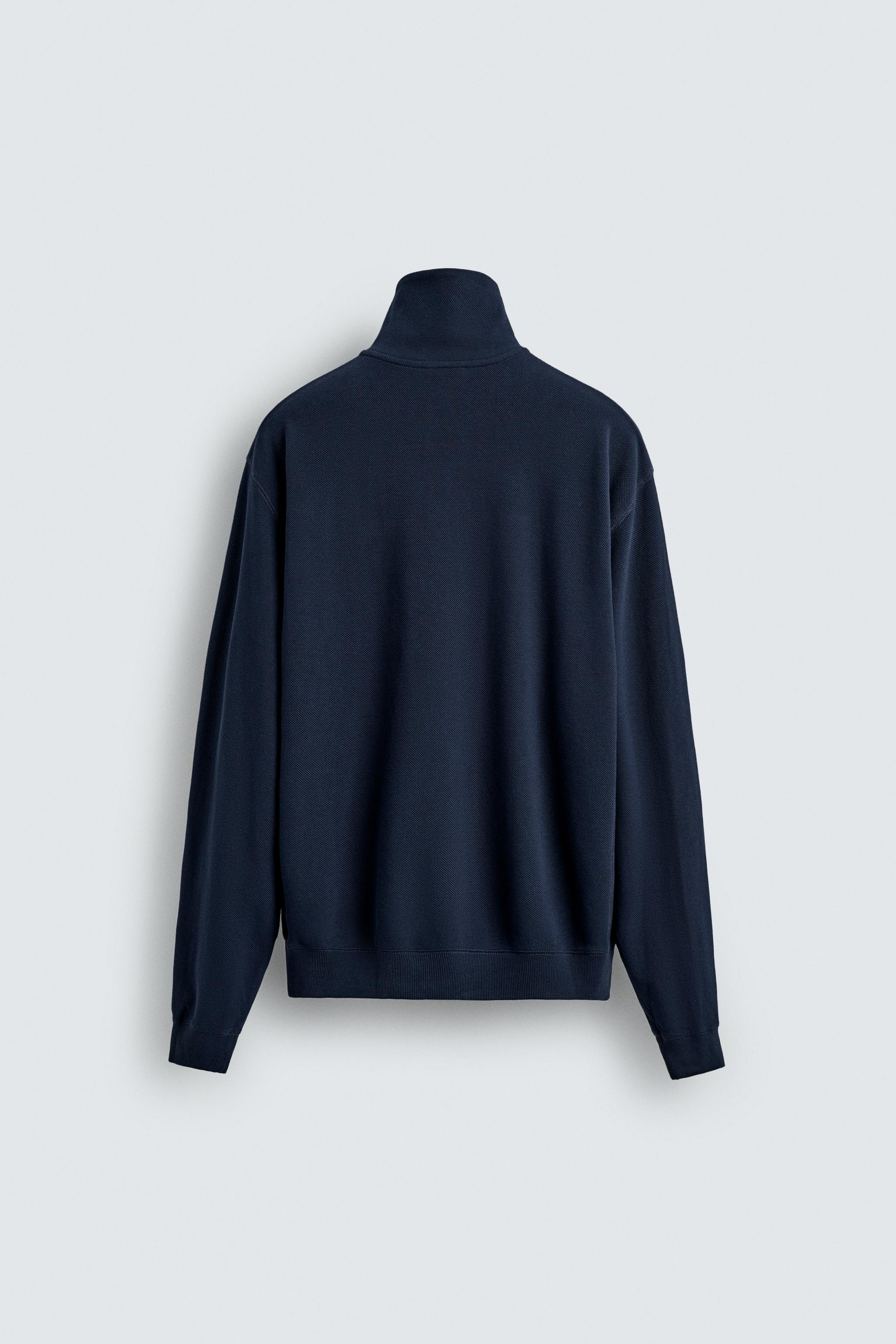 ピカピカ PIQUÉ QUARTER-ZIP SWEATSHIRT - Navy blue | ZARA United States