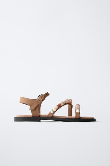 SANDALI PERLINE - Marrone di Zara