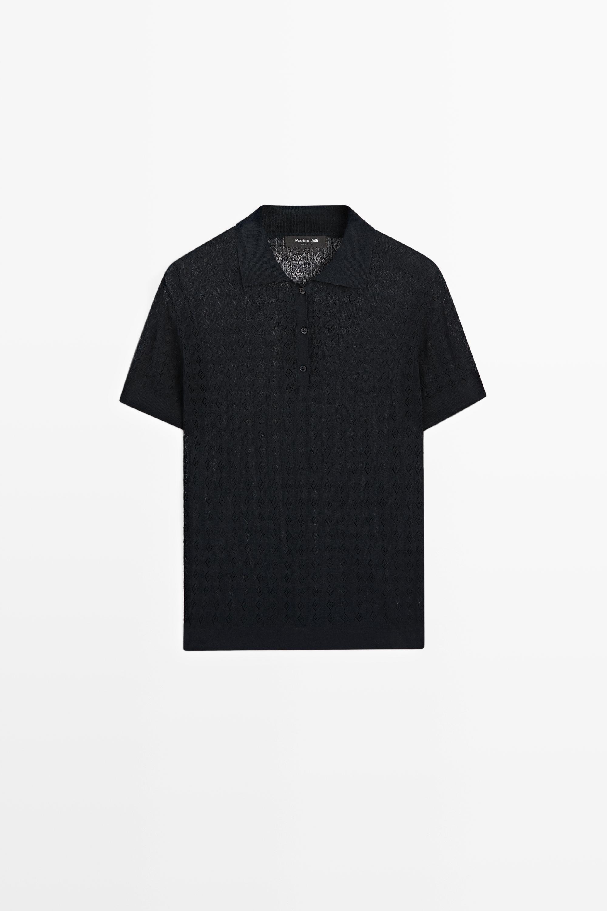 Open-knit polo sweater - Navy blue | ZARA Canada
