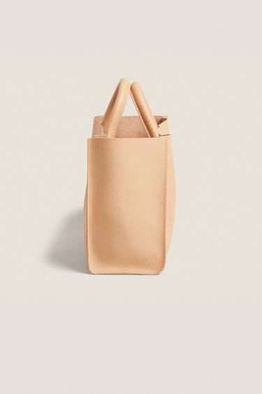 LEATHER MINI TOTE BAG - Light beige by Zara - Image 2