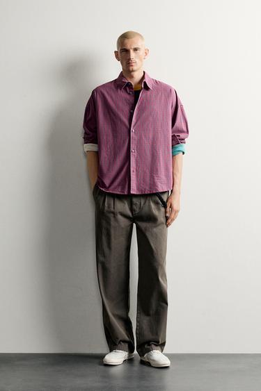 Zara PLAID OVERSIZE FIT SHIRT - Red / Navy
