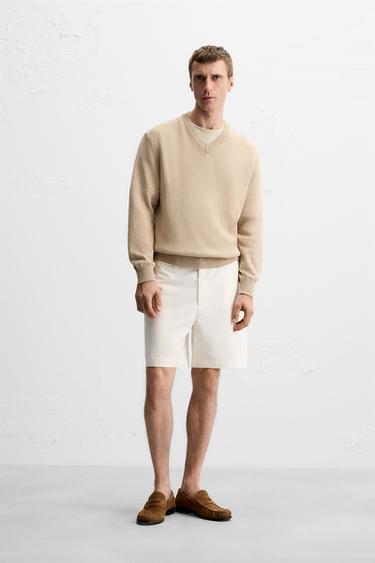 TEXTURED CANVAS BERMUDA SHORTS - Oyster-white by Zara - Image 0