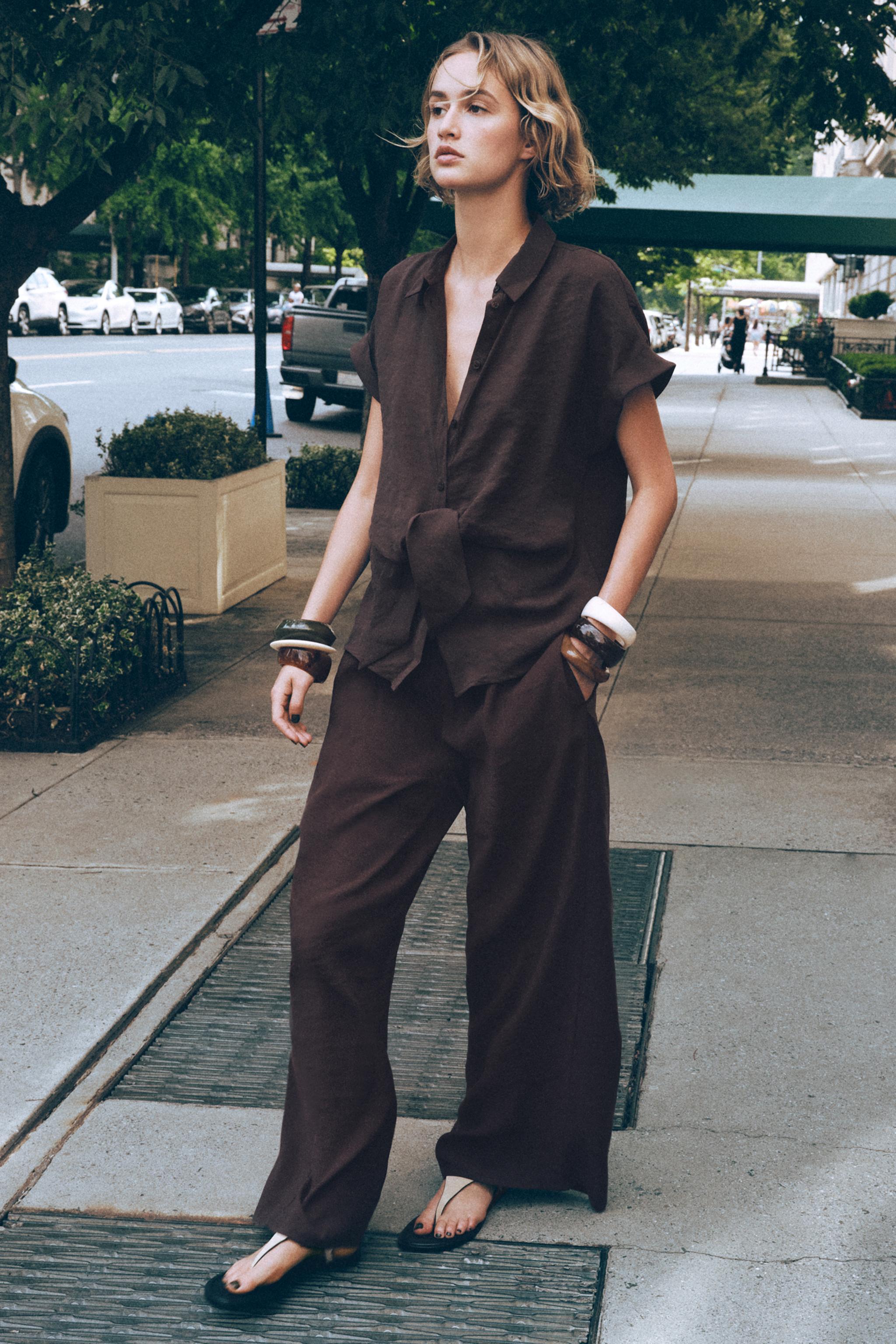 ZARA ベージュ ベスト & ワイドパンツ セット - メルカリ