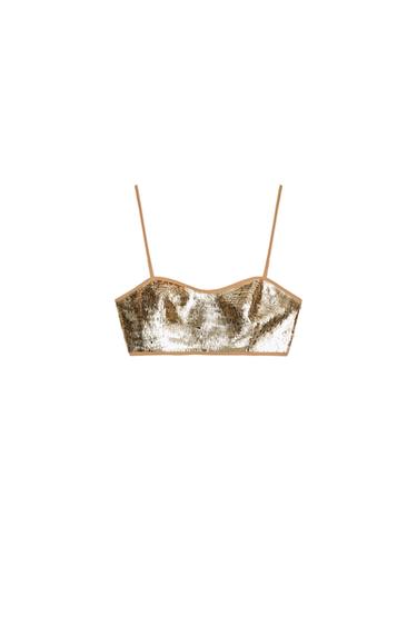 КРОП-ТОП С ПАЙЕТКАМИ — МЕДНЫЙ от Zara