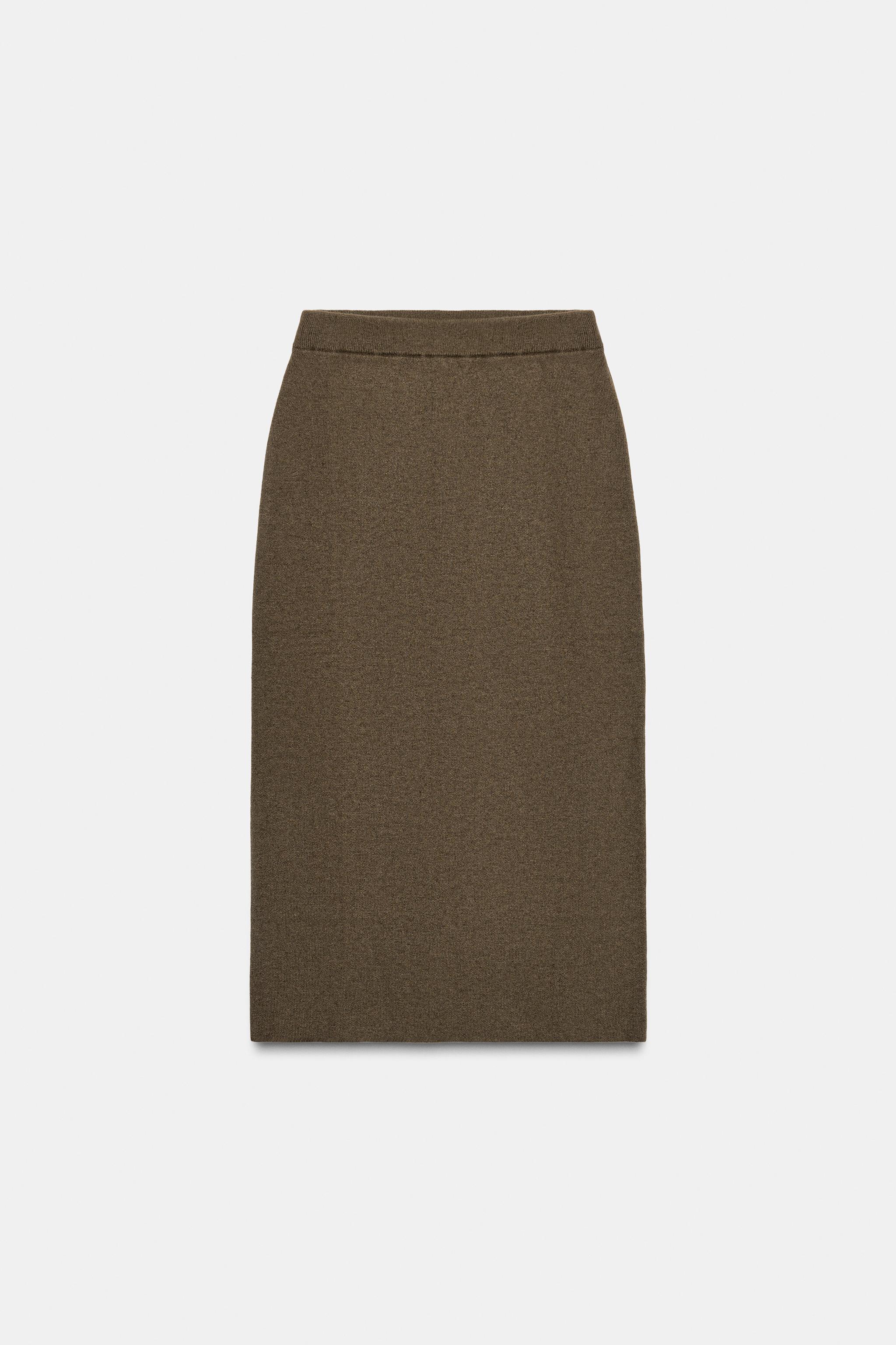 WOOL BLEND STRAIGHT MIDI SKIRT