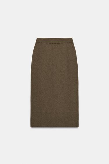 FALDA CON LANA MIDI RECTA - Khaki de Zara