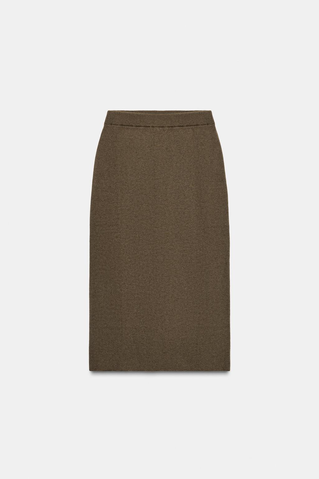 WOOL BLEND STRAIGHT MIDI SKIRT