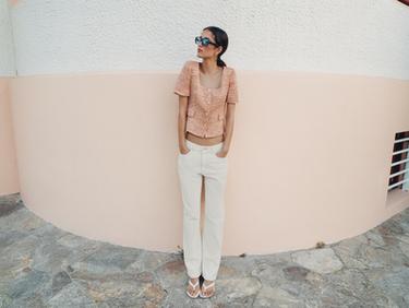SHORT SLEEVE ROUND NECK BLAZER — Orange 1