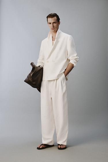 BLAZER RELAXED FIT TRAJE VISCOSA - LINO - Blanco de Zara - Imagen 0