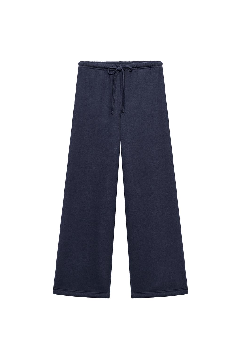 Basic Straight Plush Trousers With Adjustable Hem - Navy Blue by Zara