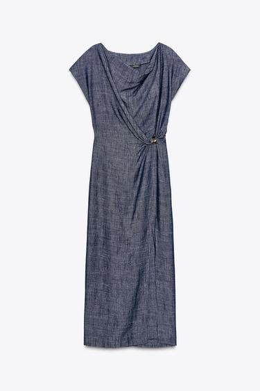 Zara GOLD APPLIQUÉ MIDI DRESS - Indigo