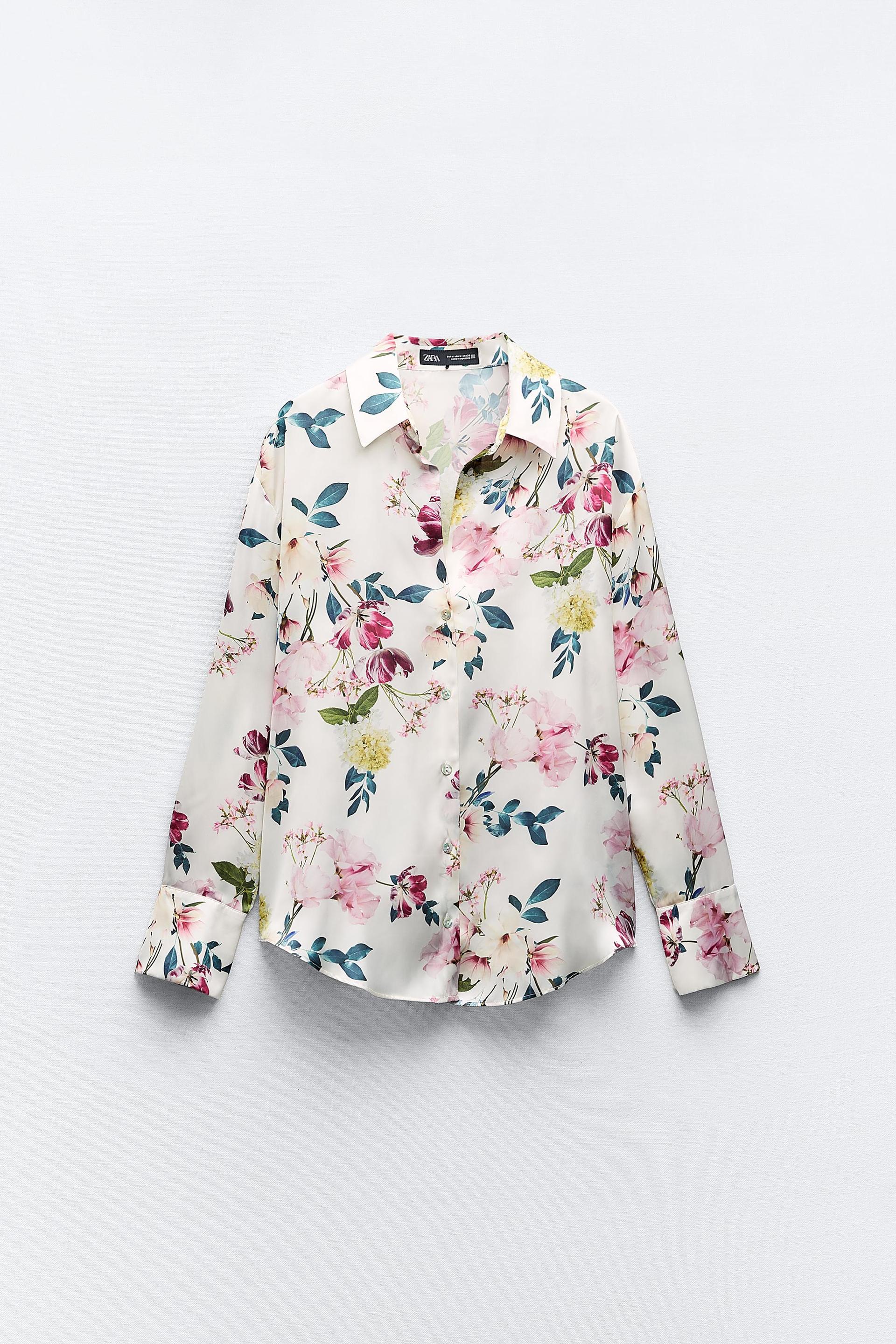 NWT ZARA SATIN EFFECT FLORAL SHIRT MULTICOLORED - REF 7969/235 size S