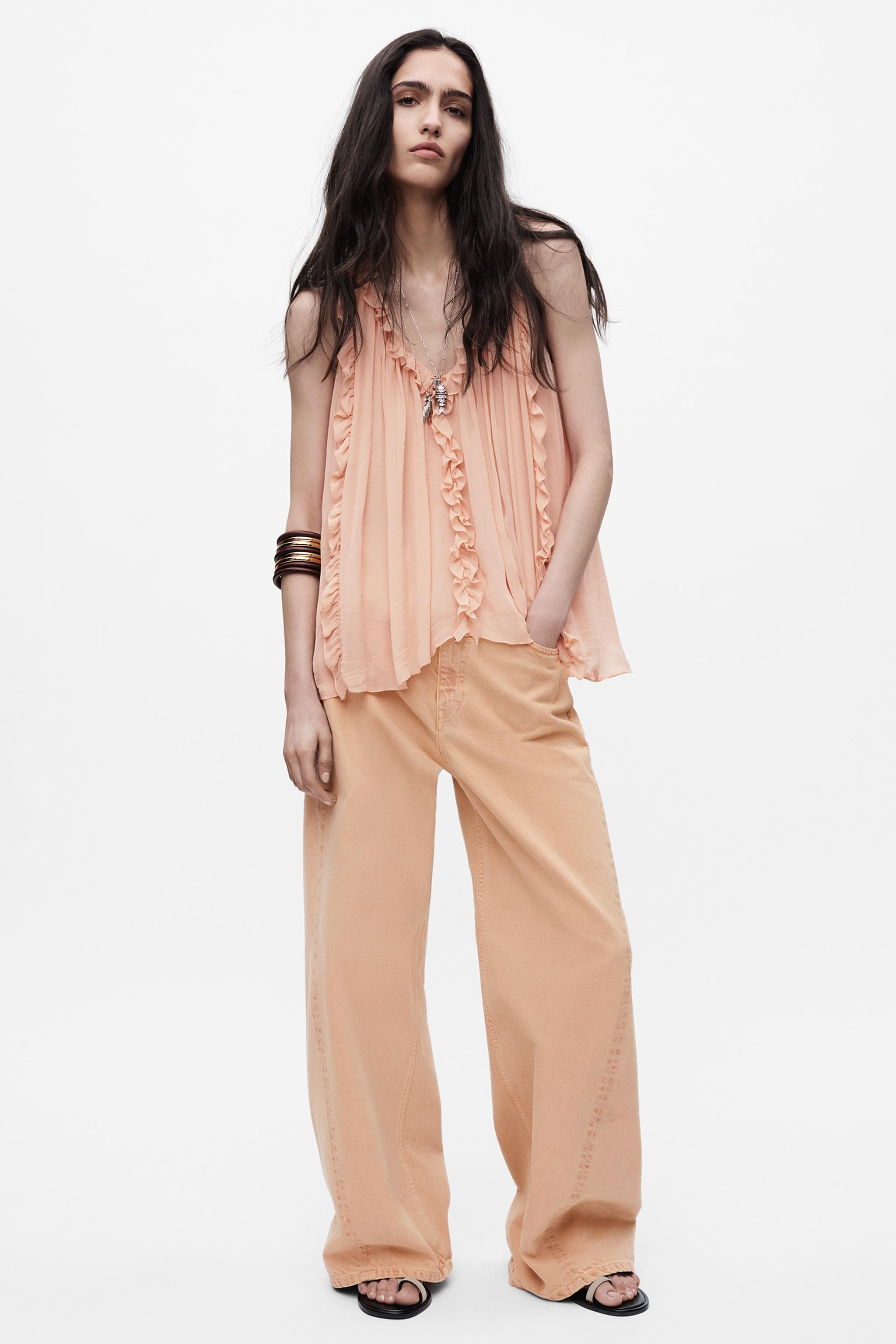 ZW COLLECTION RUFFLED TOP - Peach | ZARA United States
