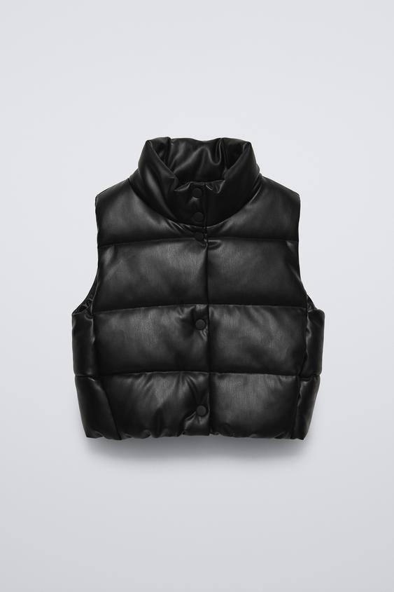 FAUX LEATHER PUFFER GILET Hitam ZARA Indonesia