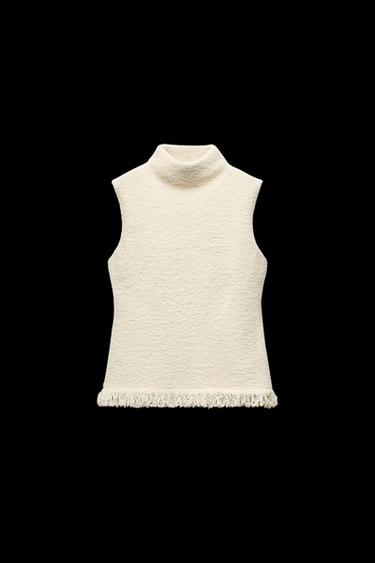 Zara FRINGED KNIT TOP - Ecru - Image 0