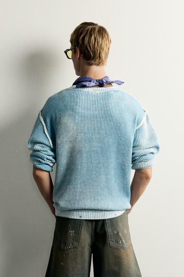 Zara REVERSIBLE RELAXED FIT JUMPER - Light blue