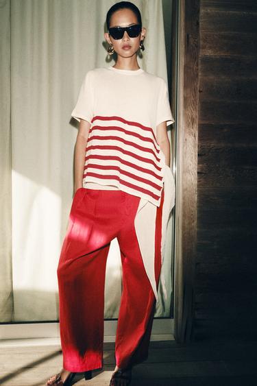 TOP EN MAILLE À RAYURES ASYMÉTRIQUE - THE ITEM ZARA WOMAN - Blanc / Rouge de Zara