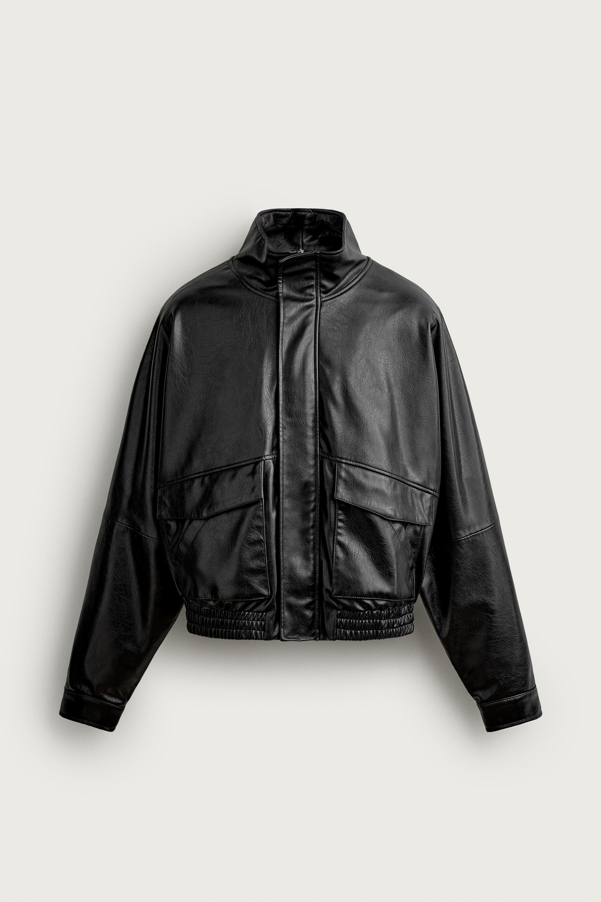 フェイクレザー クロップドフィット ジャケット - ブラウン | ZARA