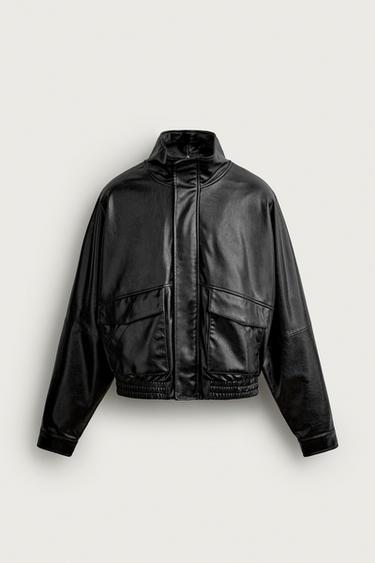 フェイクレザー クロップドフィットジャケットブラックZaraのフェイクレザー クロップドフィットジャケット - ブラック