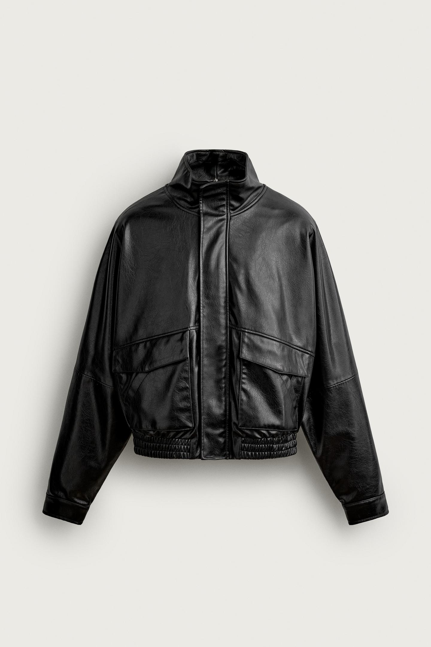 Мужская куртка Zara Faux Leather Cropped Fit, цвет: Чёрный — фото 8