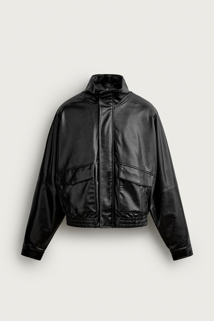 LEATHER EFFECT CROPPED FIT JACKET