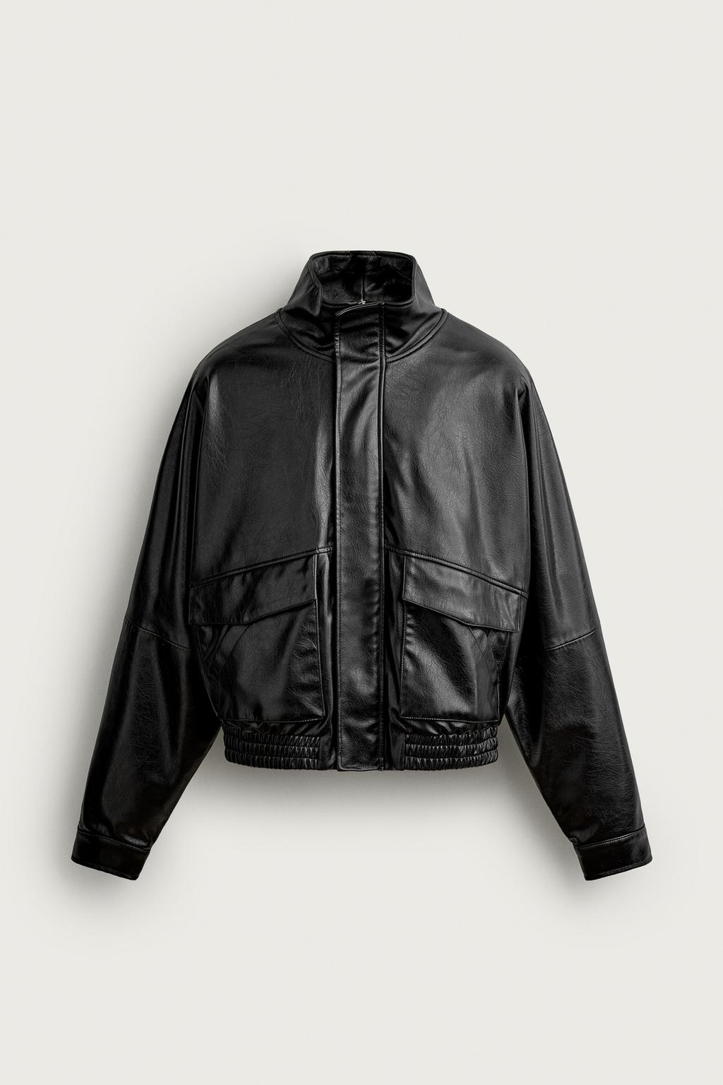 LEATHER EFFECT CROPPED FIT JACKET