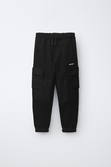 Zara PLUSH CARGO PANTS - Black