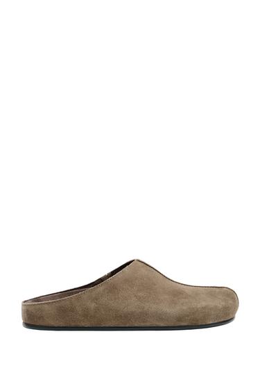 SPLIT SUEDE CLOGS - Taupe Grey by Zara
