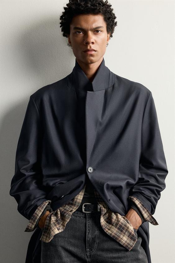 VESTE LONGUE COUPE DÉCONTRACTÉE AVEC LAINE - Bleu marine de Zara - Image 4