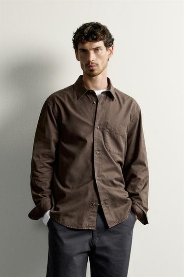 LYOCELL-COTTON REGULAR FIT SHIRT — Dark brown 2
